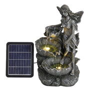 Solar Powered Garden Water Feature Outdoor Water Fountain Cascade with LED Light