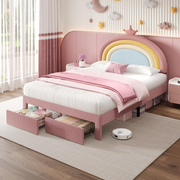 4ft6 Double Bed Frame Pink Rainbow Headboard 2 Storage Drawers Kids Girls