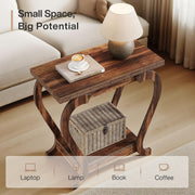 Narrow End Table with Storage, Modern 2-Tier Wooden Side Table for Small Spaces