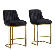 Set of 2 Velvet Bar Stools breakfast ,counter chair with backrest & golden legs