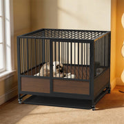Rolling Cat Kitten Cage Metal Wood Pet Kennel House Enclosure Playpen Indoor