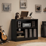 Farmhouse Record Player Stand Wooden Turntable Cabinet w/ 6 Vinyl Storage Cubes