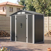 6X4FT Metal Garden Shed Apex Roof Outdoor Tool Storage House with Lockable Doors