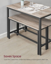 Greige 3 Pcs Dining Table Set Modern Basic Design Table & Benches