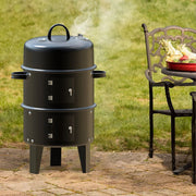 3 In 1 Charcoal Smoker BBQ Grill Patio Garden Camping Roaster with Thermometer