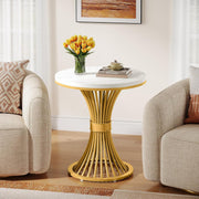 Round End Table Modern Faux Marble Side Table with Metal Base for Living Room