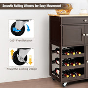 Rolling Kitchen Storage Trolley Cart Cupboard Island Cabinet 3 Tier Wine Rack