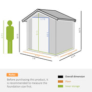 Outdoor Storage Shed, Sliding Door, Sloped Roof 152 x 132 x 188 cm, Gre