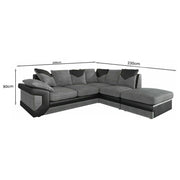 Corner Sofa Dino Jumbo Cord Suite 3 Seater 2 Seater Couch & Footstool Grey/Black