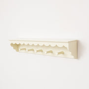Ivory Painted Scalloped Edge Coat Peg Rail Hooks with Shelf - 100cm