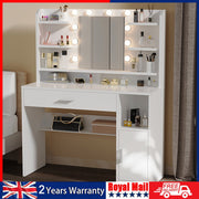 Dressing Table With 8 Shelves LED Mirror Set Makeup Desk Vanity Table Bedroom