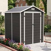 8x6 6x6 5x3 Plastic Garden Shed with Floor Window Lockable Door Wood Grain Grey