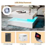High Gloss Square LED Coffee Table Cocktail End Table Tea Tables for Living Room