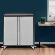 2 Door Metal Storage Cabinet Cupboard Lockable Mobile Office Filing Garage UK