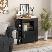 Kitchen Island Rolling Storage Cabinet Trolley Cart Shelves-Black