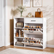 Shoe Storage Cabinets w/ Drawer & Side Cupboard 4 Tier Adjustable Flip-Down Scfn