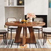 Round Dining Table for 4-6 People,120 cm Farmhouse Kitchen Table for Dining Room