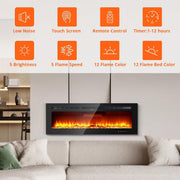 60inch LED Fireplace Media Wall Fire Wall Mounted Standing Electric Heater 12Col