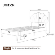3FT Single Velvet Bed Frame with Adjustable Petal Headboard Easy Assembly Pink
