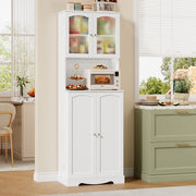 Tall Kitchen Cupboard, Tall Storage Cabinet with 4 Doors and Adjustable Shelves