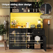 Tall 167cm Kitchen Storage Cabinet w/ App Control LED & Anti-Tip Safety, Black