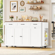 Kitchen Island on Wheels Mobile Trolley Trash Bin Cabinet Drop Leaf Power Outlet