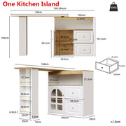 Kitchen Island w/ Extendable Table, Dining Table Rotating Sideboard Bar Cabinet