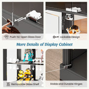 Display Cabinet with Glass Doors, Tall Curio Cabinet with LED Lights for Figures