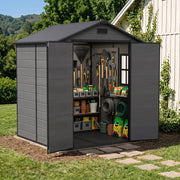 Plastic Garden Tool Storage Shed 6x6FT Outdoor Bike Bin House w/ Lockable Doors