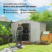 9 x 6FT Galvanised Garden Storage Shed with Sliding Door, Silver