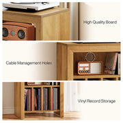Modern Large Wood Record Player Stand with Vinyl Record Storage for Living Room