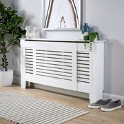 Extending Radiator Cover Adjustable White Wooden MDF Wall Cabinet Slatted Grill