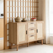 Sideboard Cabinet Cupboard w/ 2 Doors 3 Drawers Rattan Sideboard for Living Room