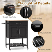 Rolling Kitchen Island Cart Mobile Serving Cart with Drawer-Black