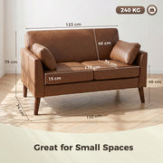 2 Seater Sofa, 132 cm Small Sofa with Solid Wood Legs for Small Space, Brown