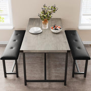 3-Piece Dining Set with 2 Benches, Stain Resistant, Steel Frame for Small Spaces