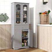 160cm Freestanding Linen Tall Bathroom Storage Cabinet 2 Glass Doors