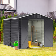 8X8.5 FT Metal Garden Shed Apex Roof With Double Doors Storage House Anthracite