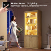 180cm Glass Door Display Cabinet, 6-Tier Lockable Office Storage Cabinet & Light