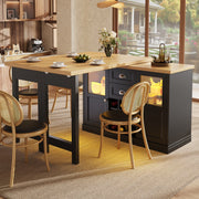 360° Dining Bar Table Kitchen Island, With Storage Cabinet & LED Lights, Black