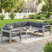 5 PCs Garden Sofa Set w/ Cushions, Aluminium Furniture Sets, Grey