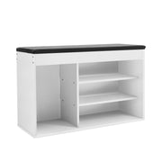 Hallway Shoe Cabinet Bench White Black PU Cushion Padded Seat Storage Shoe Rack