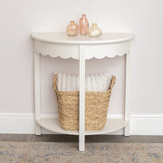 White Scalloped Half Moon Console Table with Shelf 78cm x 80cm