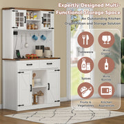 White Tall Kitchen Pantry Cabinet Highboard LED Lights Barn Doors 2 Drawers