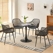 4 Seater Dining Table Set Round Kitchen Black Table 4 Black Chairs Modern Home