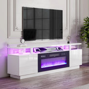 TV Stand Cabinet High Gloss White Electric Fireplace Unit W/ LED 12 Colour Flame