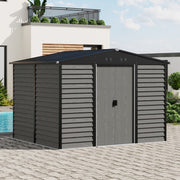 8 x10ft Garden Storage Shed with Double Sliding Door Grey Wood Effect, FREE BASE