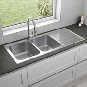 Sinkoro Inset Kitchen Sink 2 Double Square Bowl Stainless Steel Reversible Waste