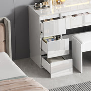 White Dressing Table High Gloss Vanity Makeup Desk 7 Drawers& Stool& LED Mirror