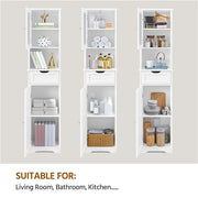 Tall Bathroom Storage Cabinet, 170cm Storage Organizer with Glass Door, White